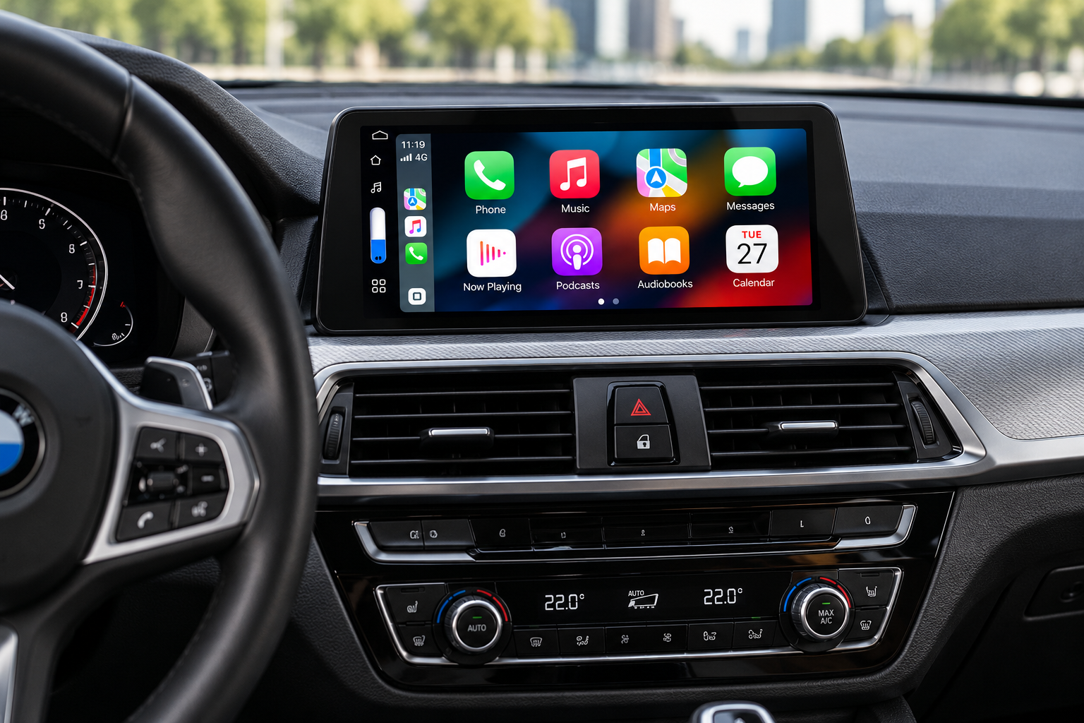 Vehicle-specific Android head unit installed in a car dashboard